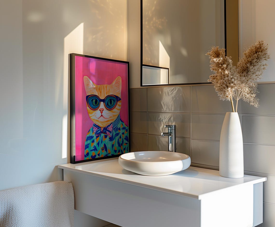 Ginger Cat In Round Sunglasses And Bow Tie On Pink Pop Art Poster - Image 2