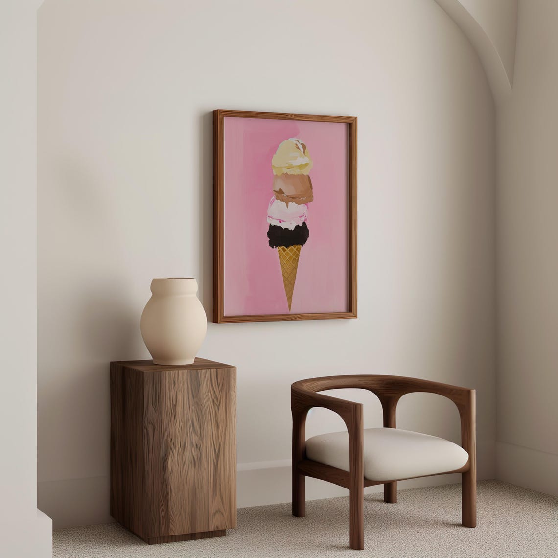 Four Scoop Ice Cream Cone Painting on Pink Background Poster - Image 4
