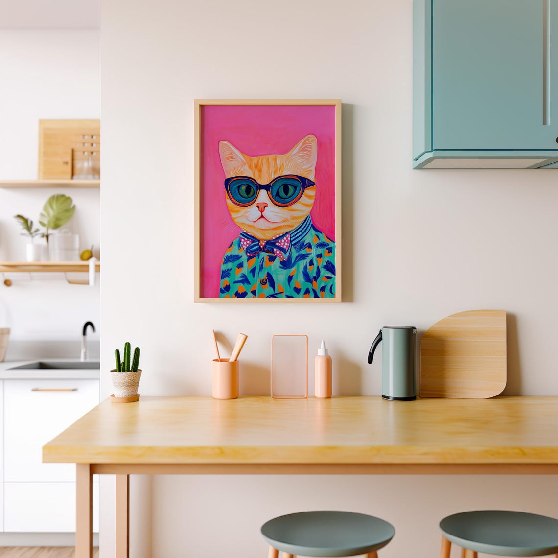 Ginger Cat In Round Sunglasses And Bow Tie On Pink Pop Art Poster - Image 4