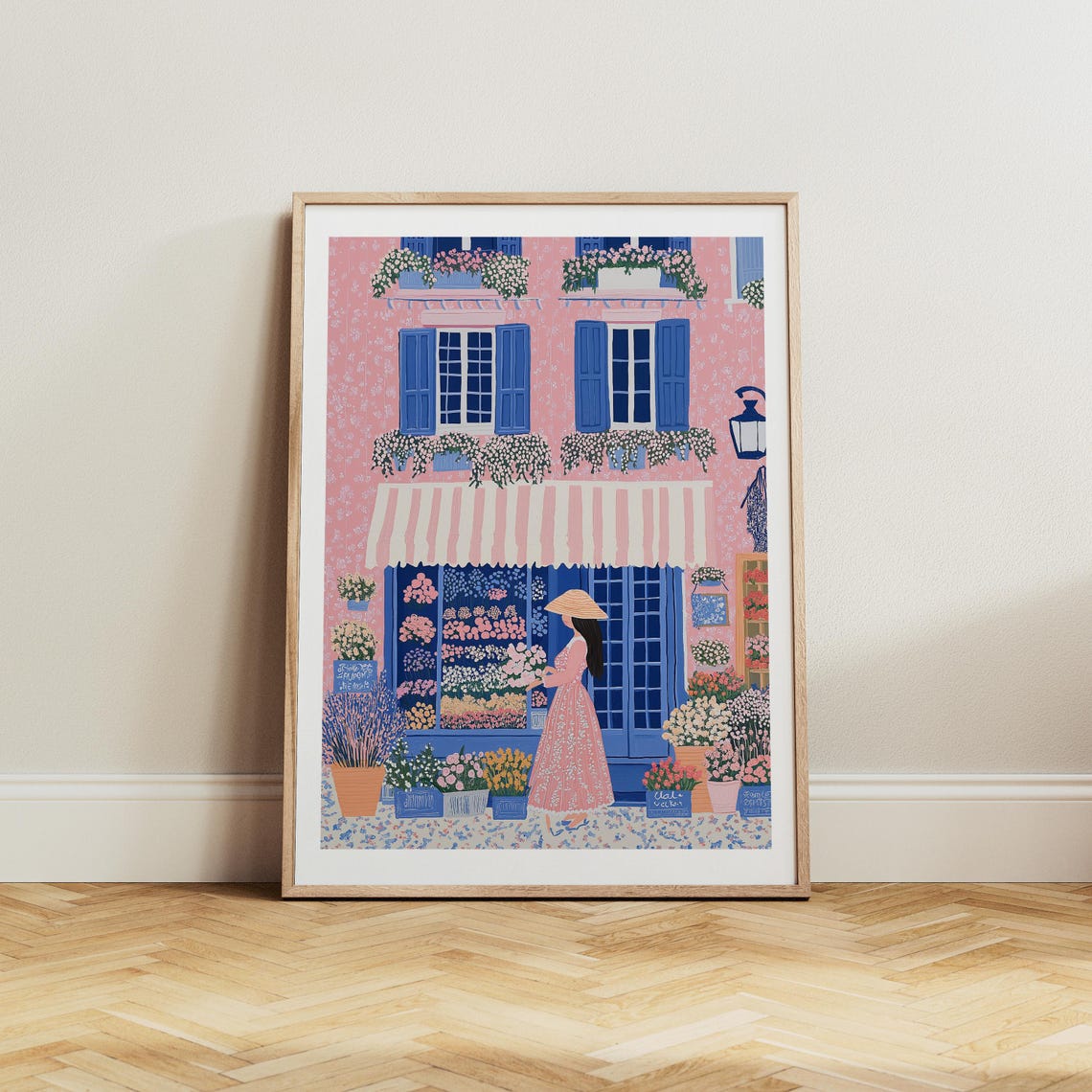 Woman Browsing a Lovely Pink Flower Shop in Springtime Art Poster - Image 4