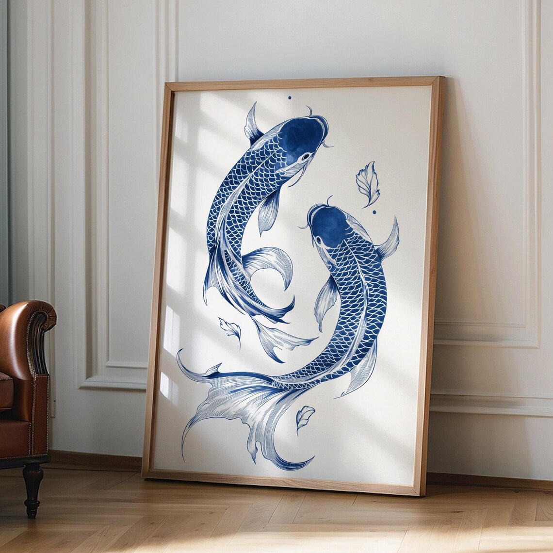 Blue Koi Japanese Vintage Wall Art Print - Image 2