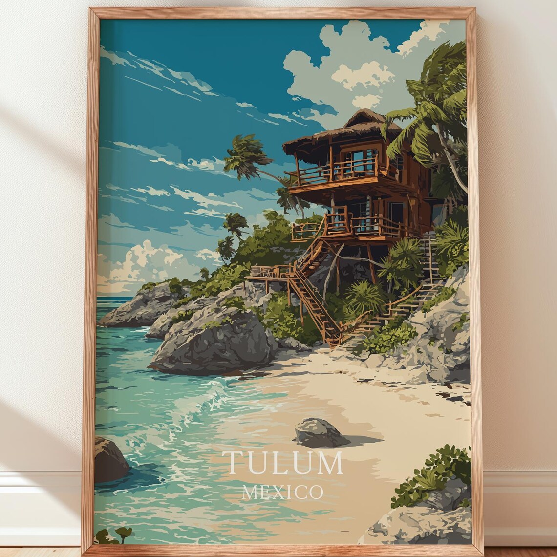Tulum Mexico Cliffside Treehouse Caribbean Beach Travel Poster