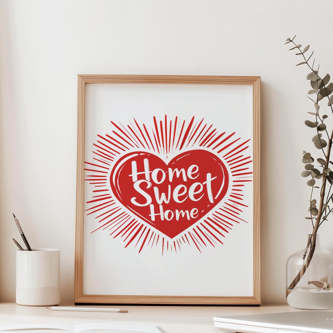Home Sweet Home Red Heart Vintage Style Typography Art Poster