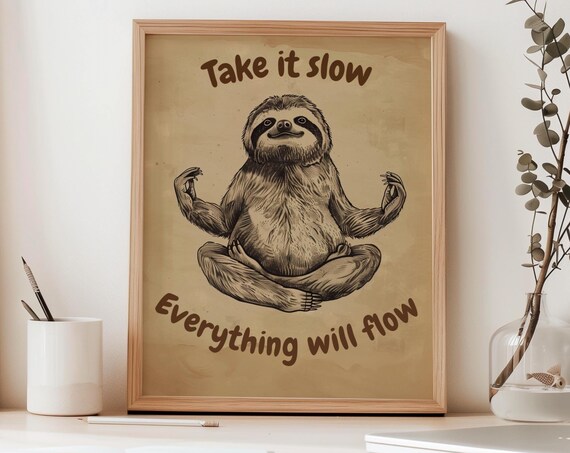 Yoga Sloth Funny Kitchen Wall Art, Cute Quote
