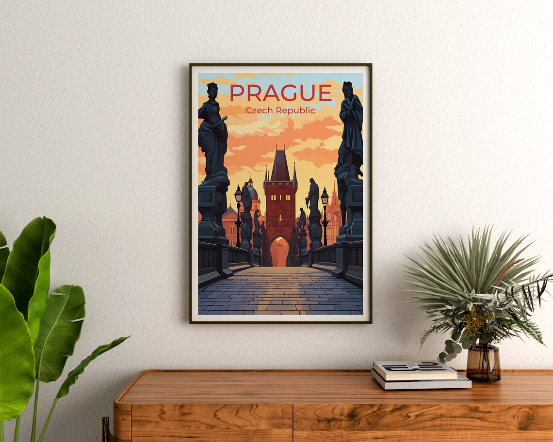 Prague Travel Poster, Charles Bridge Wall Art Print - Image 3