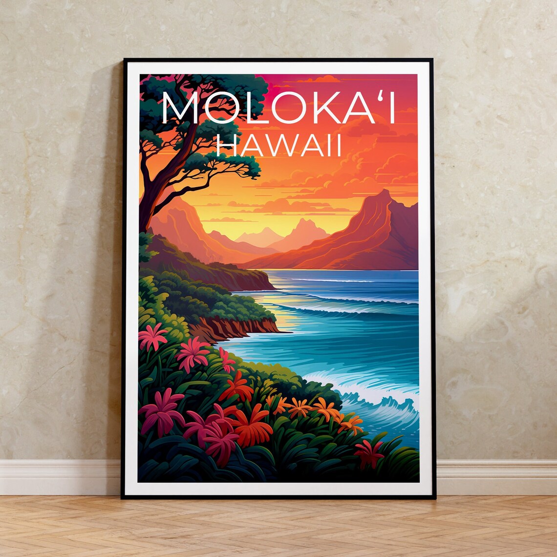 Molokai Travel Poster, Hawaii Island Art Print