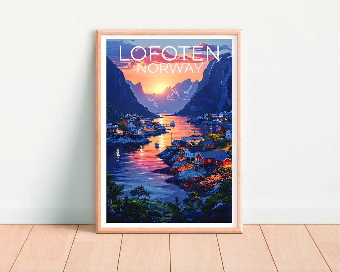 Lofoten Norway Fishing Village Fjord Sunset Arctic Travel Poster - Image 4