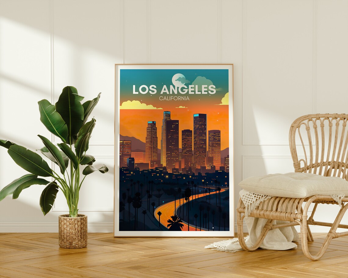 Los Angeles Downtown Skyline Dusk Freeway Night Lights Poster - Image 2