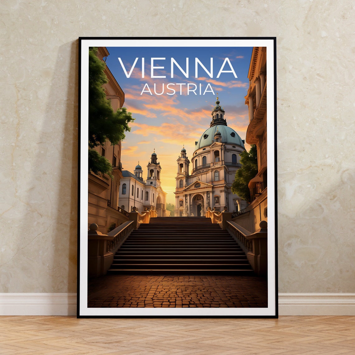 Vienna Austria Karlskirche Church Dome Sunset Staircase View Poster