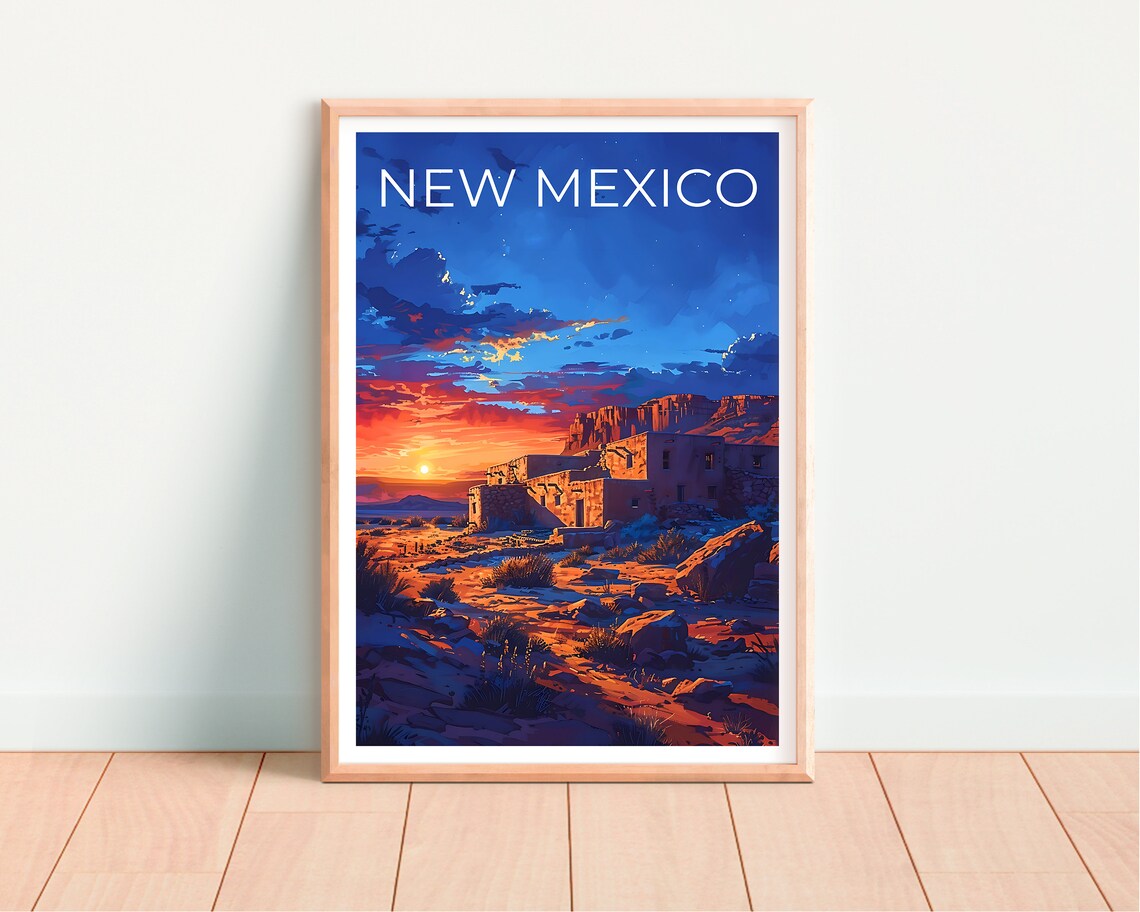 New Mexico Pueblo Ruins Desert Sunset Red Rock Cliffs Travel Poster - Image 4