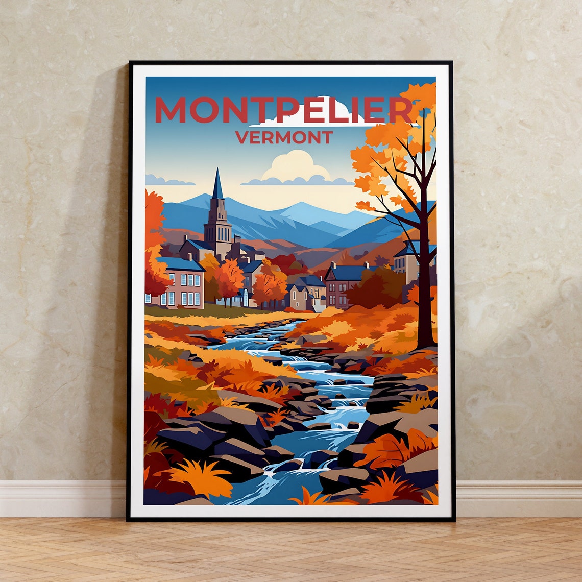 Montpelier Travel Poster Vermont Wall Art Vermont Print Montpelier Poster Autumn Poster City Poster Montpelier Art