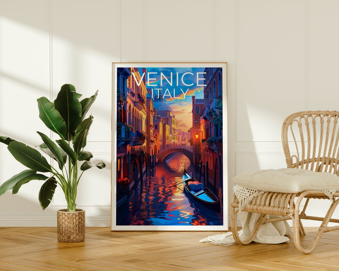 Venice Italy Gondola Canal Sunset Old Town Bridges Travel Poster - Image 2
