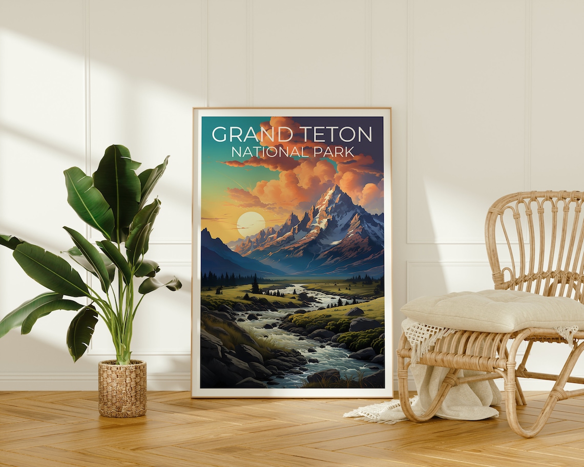 Grand Teton Travel Poster, Wyoming Landscape Art Print - Image 2
