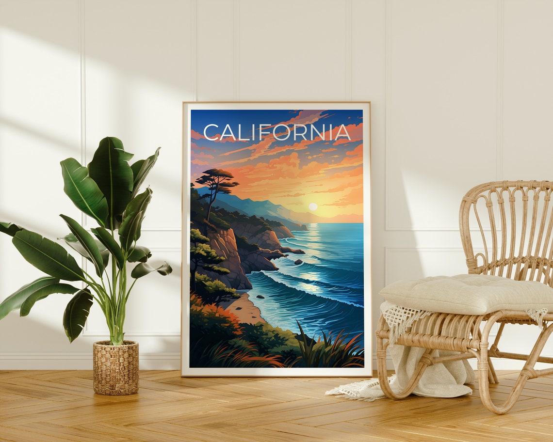 California Coast Sunset Cliffs Ocean Waves Golden Hour Poster - Image 2