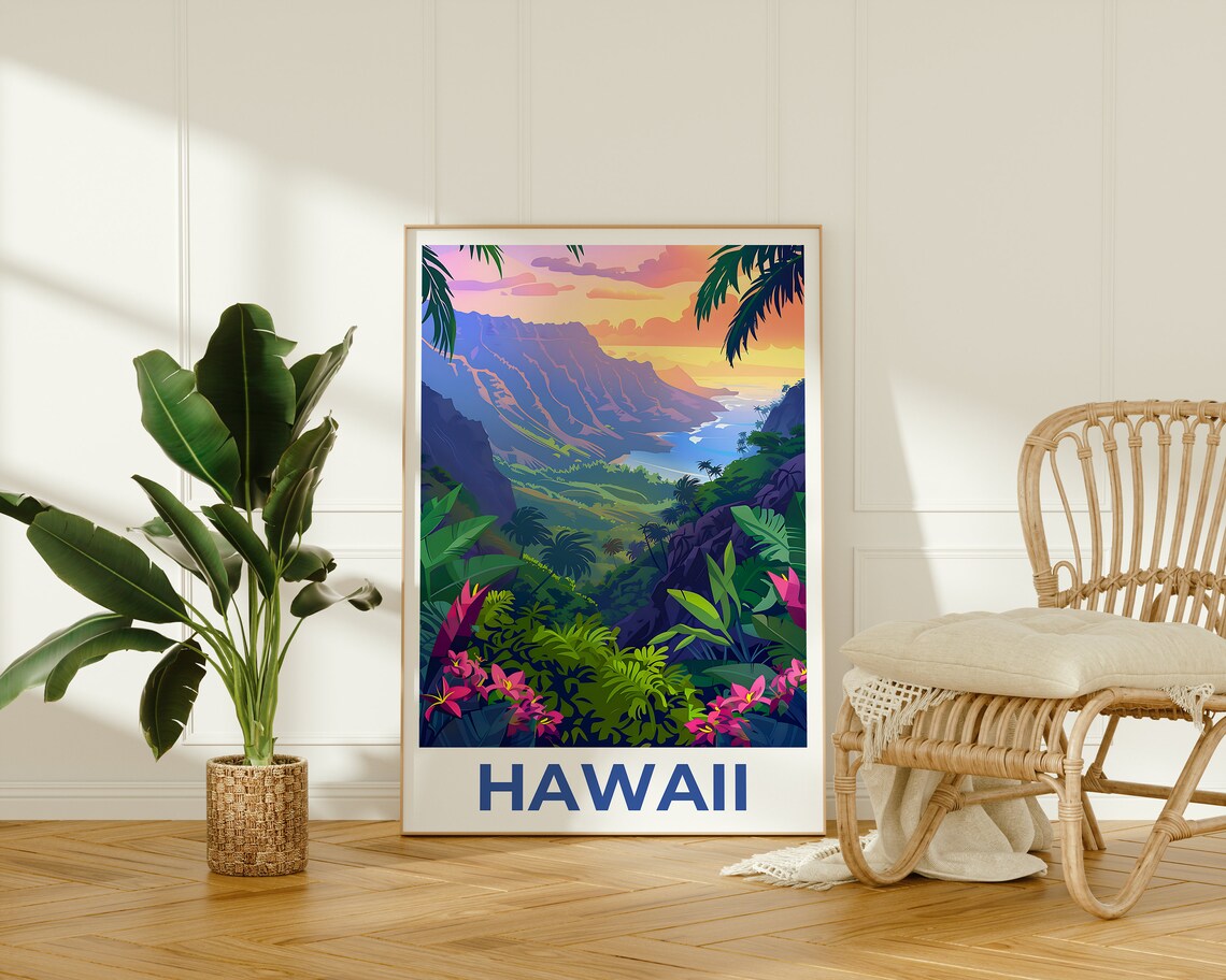 Hawaii Travel Poster, Tropical Island Hiking Art - Image 2