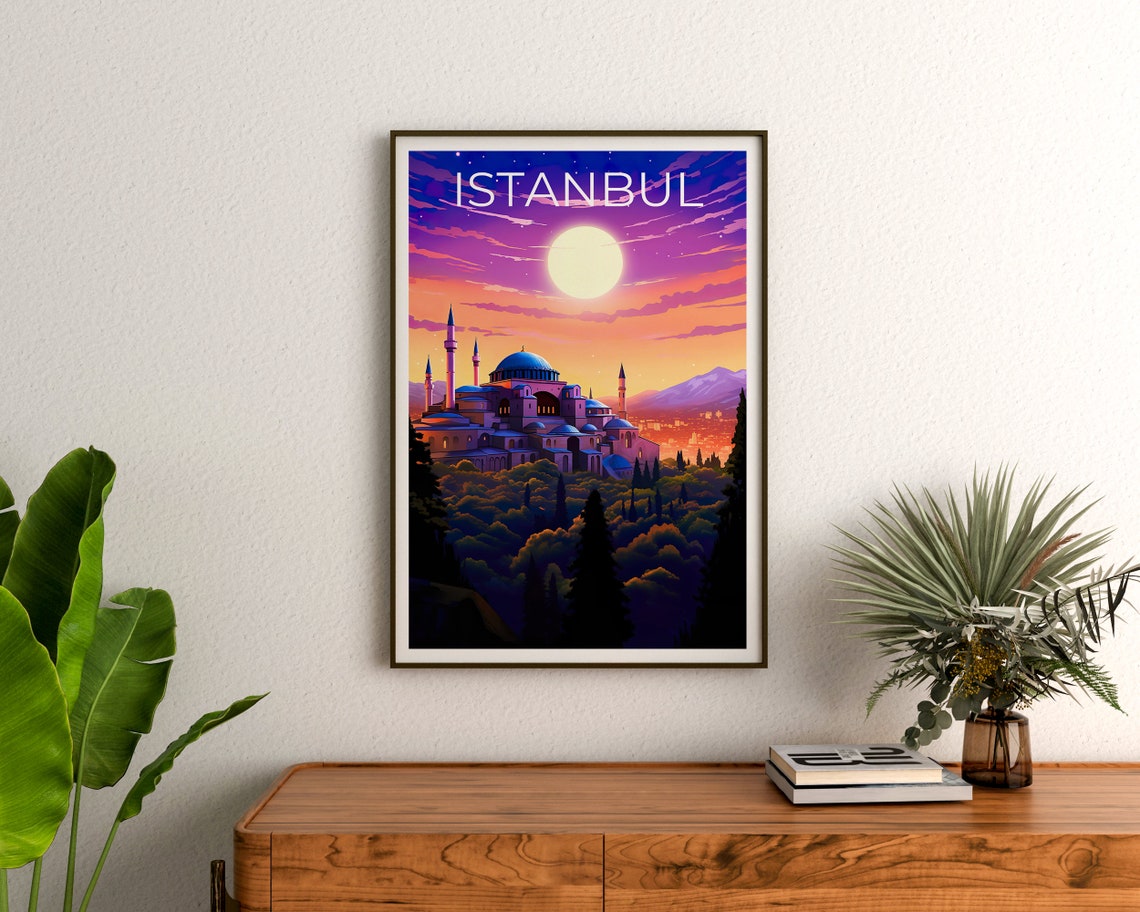 Istanbul Hagia Sophia Sunset Moonlit Dome Skyline Turkey Poster - Image 3
