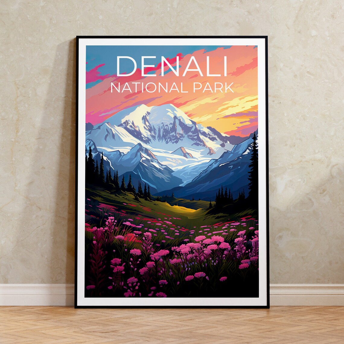 Denali National Park Poster, Alaska Mountain Print