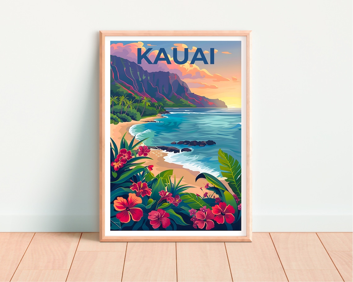 Kauai Travel Poster, Hawaii Coast Art Print - Image 4