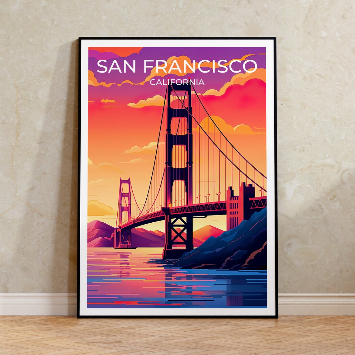San Francisco Golden Gate Bridge Sunset Bay Colors View Poster