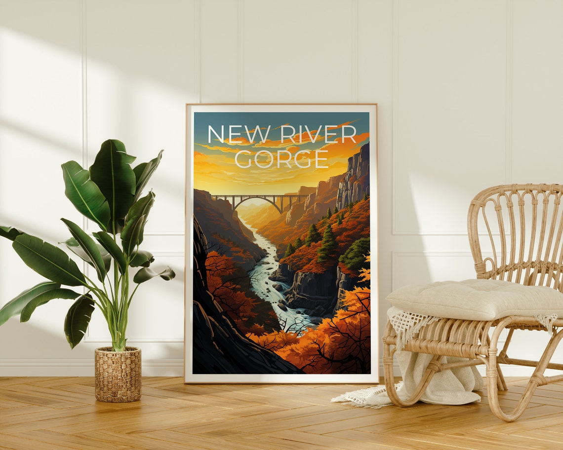 New River Gorge West Virginia Bridge Sunset Fall Colors Travel Poster - Image 2
