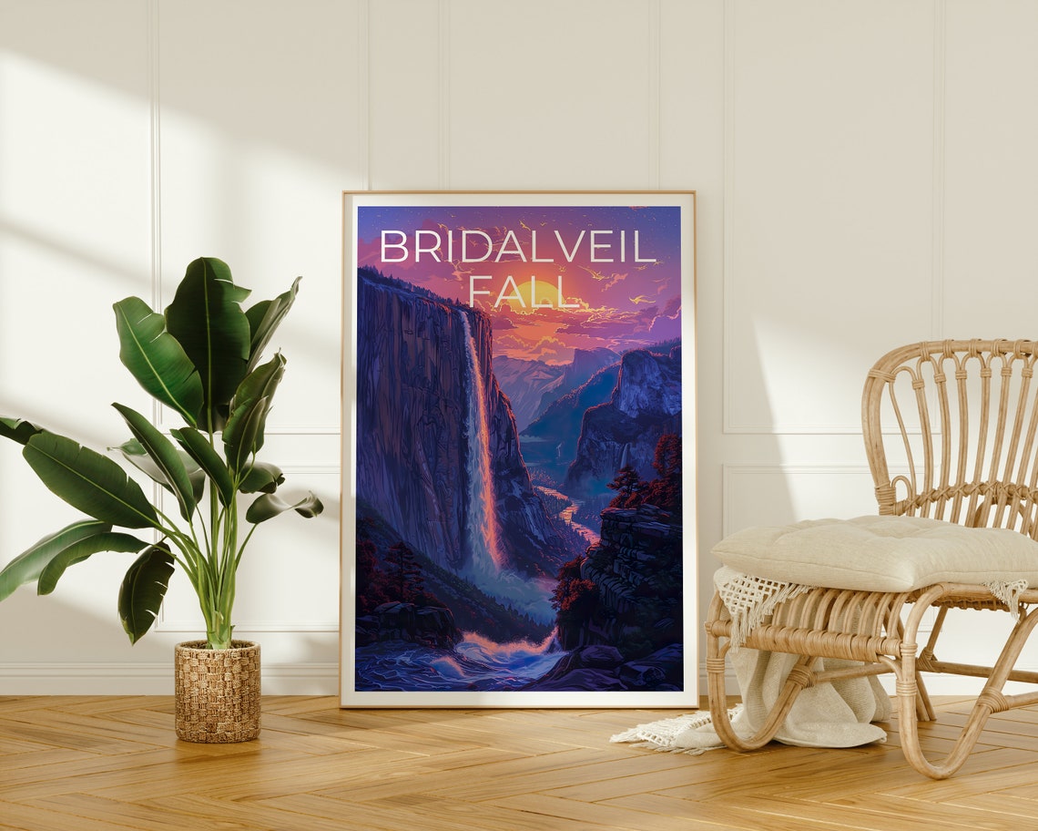 Bridalveil Fall Yosemite Waterfall Sunset Cliff Valley Travel Poster - Image 2