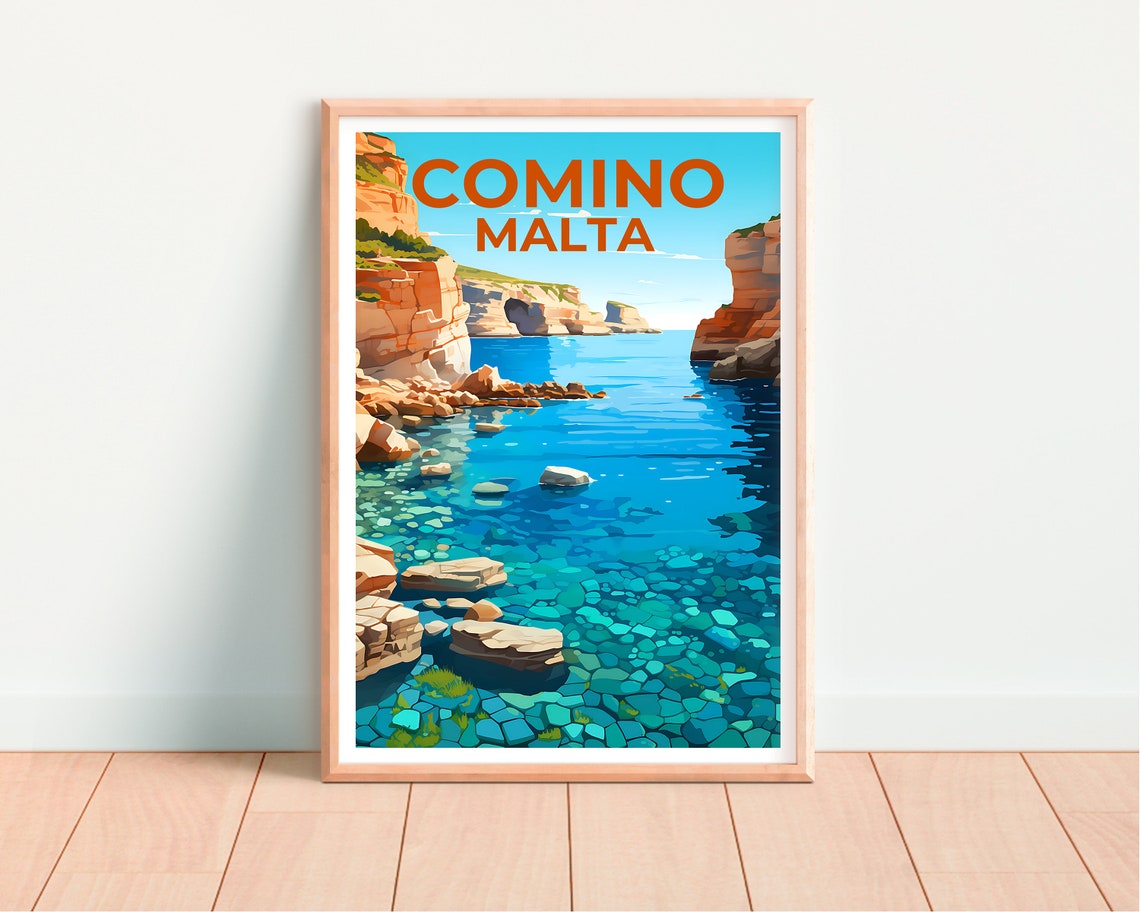 Comino Malta Turquoise Lagoon Cliffs Clear Water Island Travel Poster - Image 4