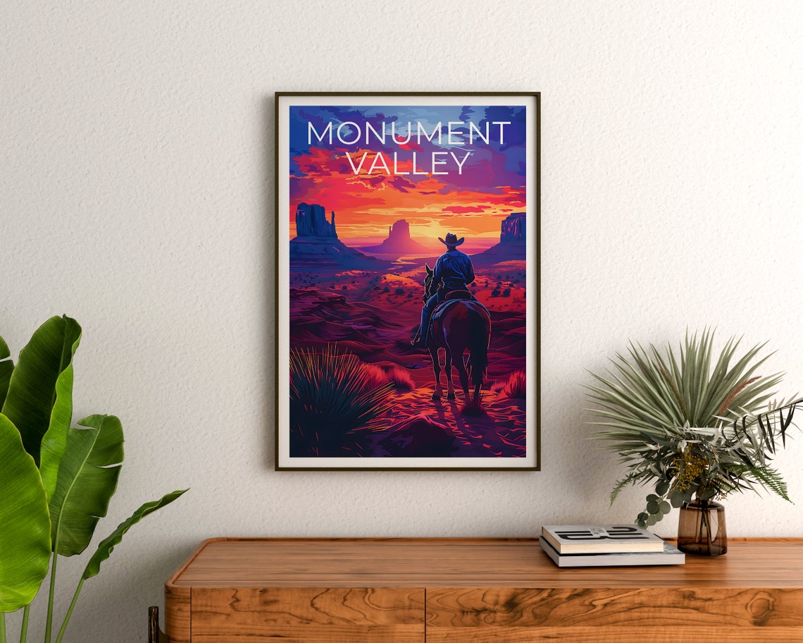Monument Valley Cowboy Horseback Sunset Desert Buttes Poster - Image 3