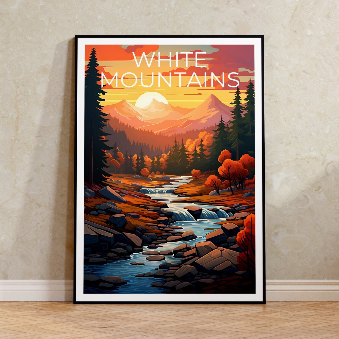 White Mountains, New Hampshire Mountain Travel Poster