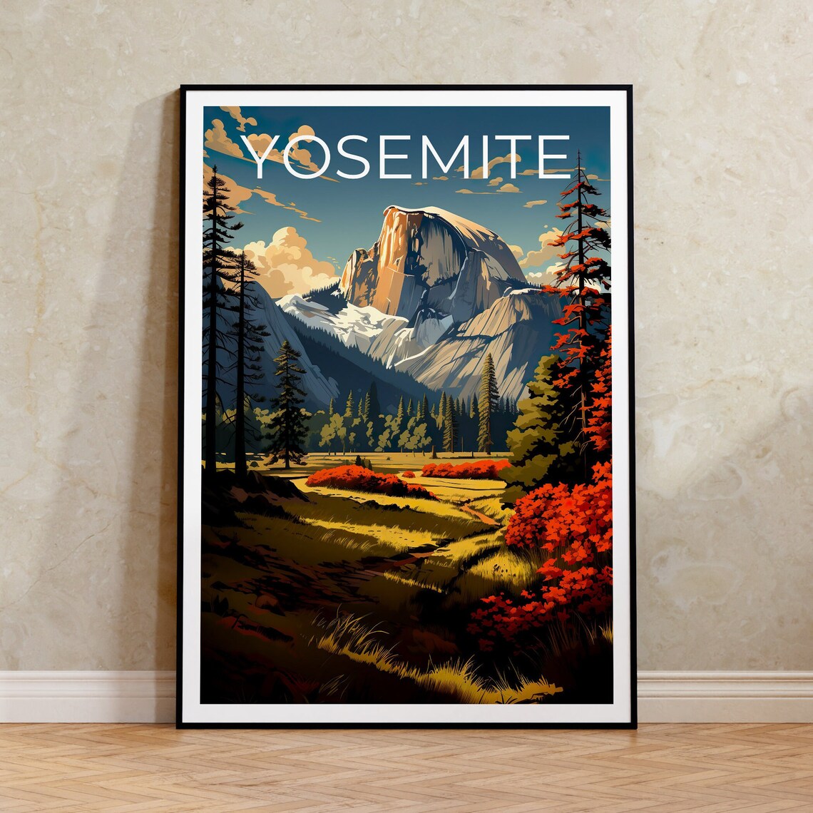 Yosemite Half Dome Travel Poster, National Park Art