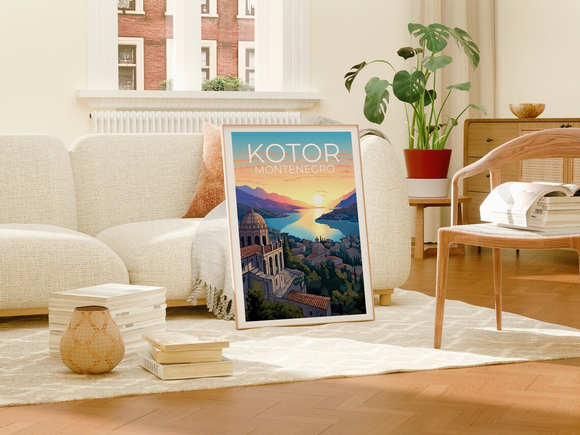 Kotor Montenegro Bay Sunset Old Town Dome Harbor View Travel Poster - Image 4