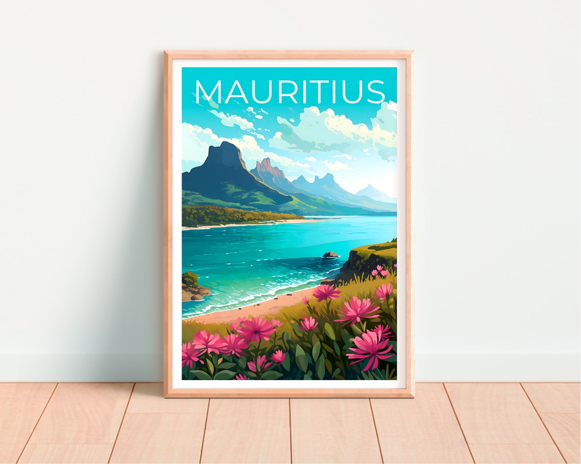 Mauritius Turquoise Bay Volcanic Peaks Flower Coast View Poster - Image 4