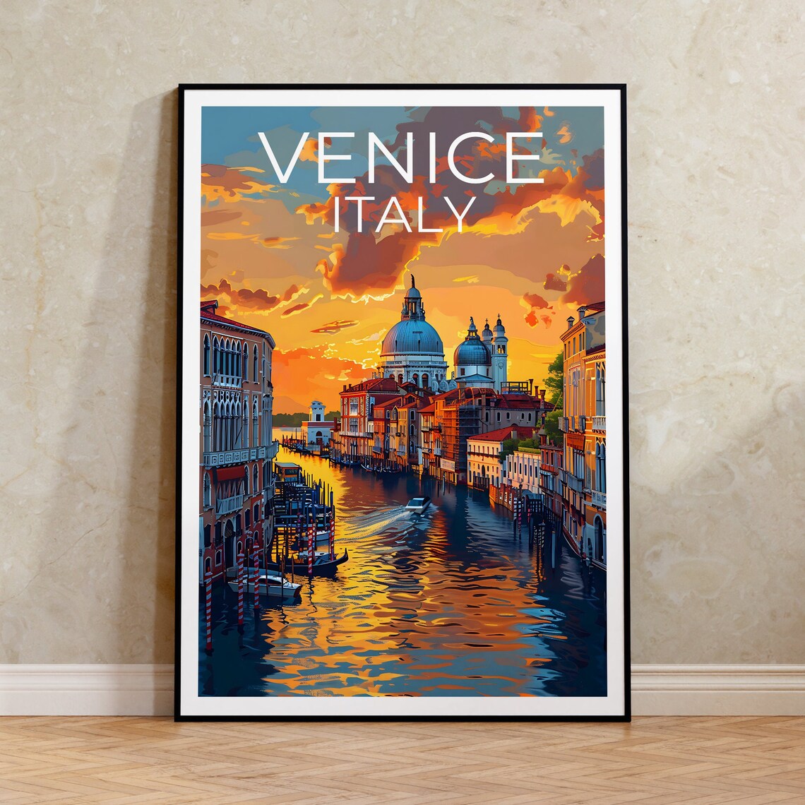Venice Gondola Travel Poster, Italy Wall Art Print