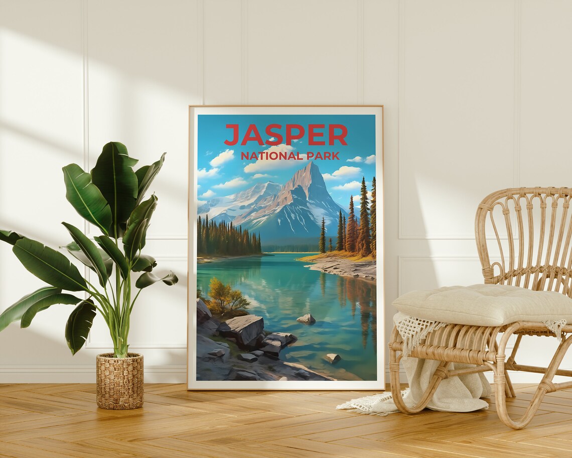 Jasper National Park Turquoise Lake Mountain Peak Travel Poster - Image 2
