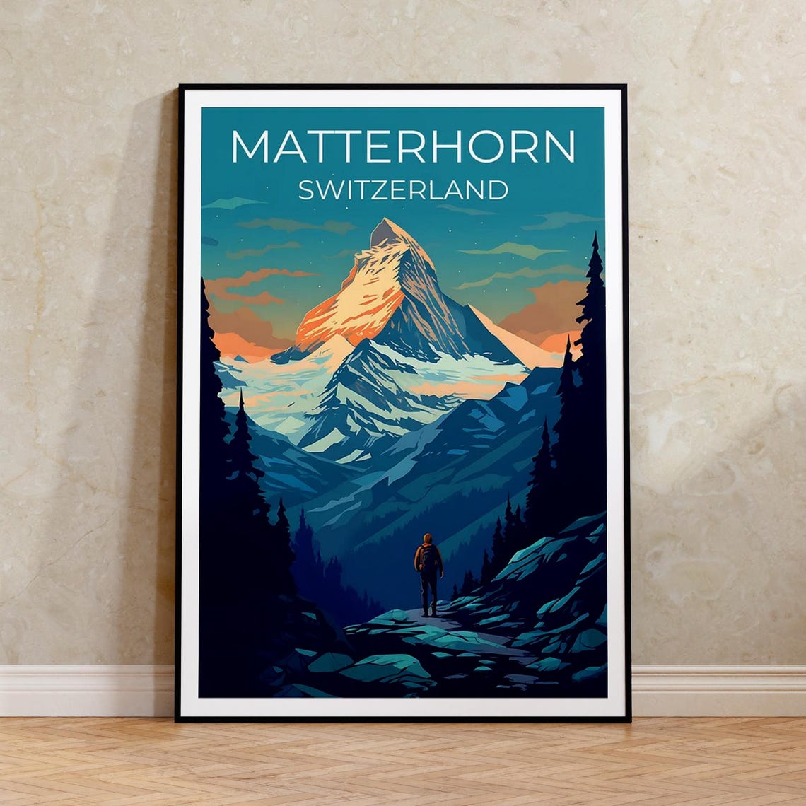Matterhorn Switzerland Sunrise Alpine Peak Hiker Trail Poster