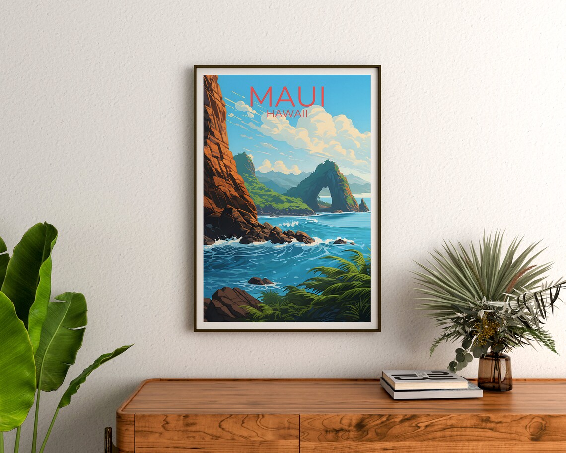 Maui Hawaii Rocky Coast Natural Sea Arch Ocean View Travel Poster - Image 3
