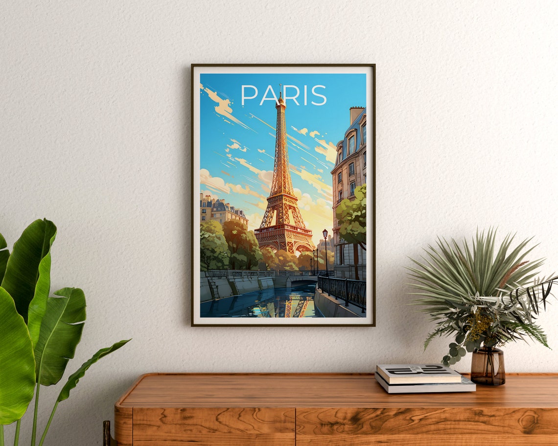 Paris Eiffel Tower Riverside Reflection Daytime Travel Poster - Image 3
