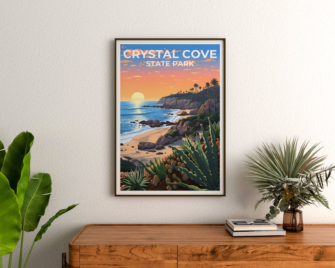 Crystal Cove State Park Beach Golden Sunset Palm Cliffs Travel Poster - Image 4