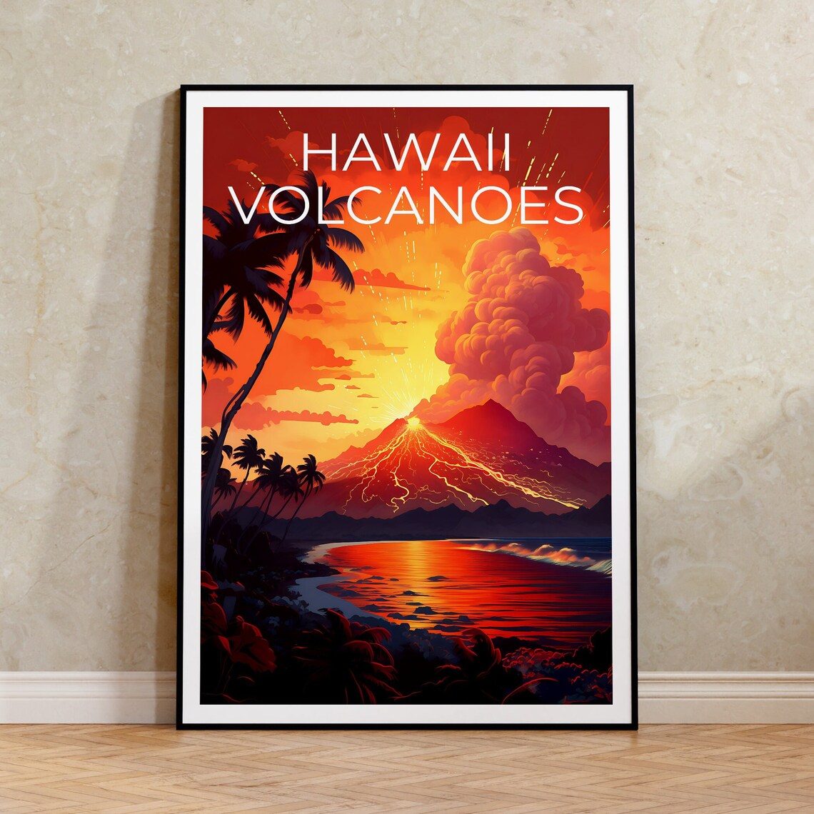 Hawaii Volcanoes Travel Poster, Hawaii Travel Print