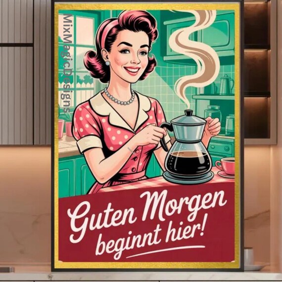 Retro Good Morning Coffee Poster Vintage 50s Kitchen Wall Decor