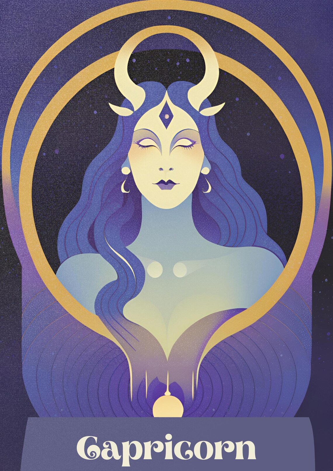 Capricorn Zodiac Woman Art Nouveau Mystical Horned Goddess Wall Poster - Image 3