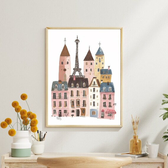Cute Houses Watercolor Nursery Wall Art Decor Baby Room Decoration Neutral Art Nursery Watercolor Wall Art Watercolor Houses Architecture