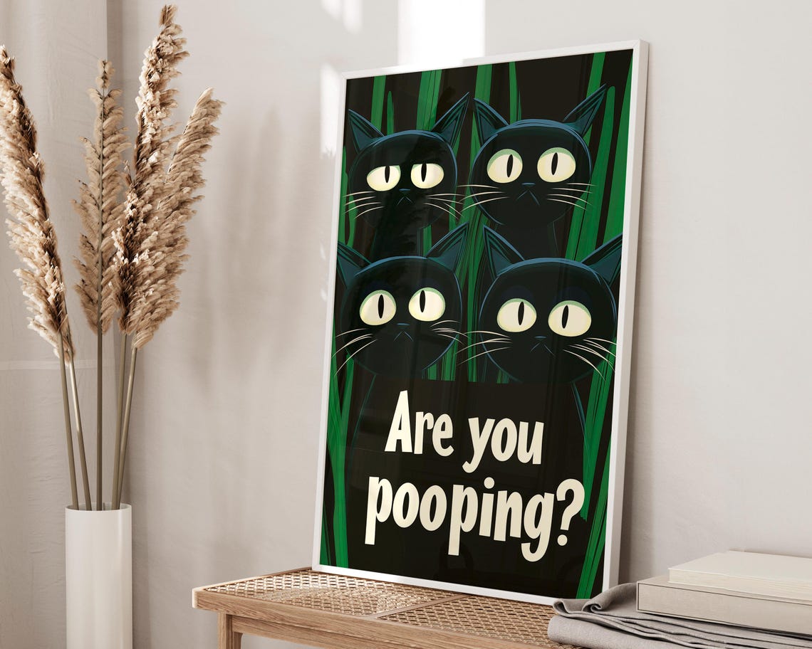 Are You Pooping? Cats Bathroom Maximalist Poster Print - Image 3