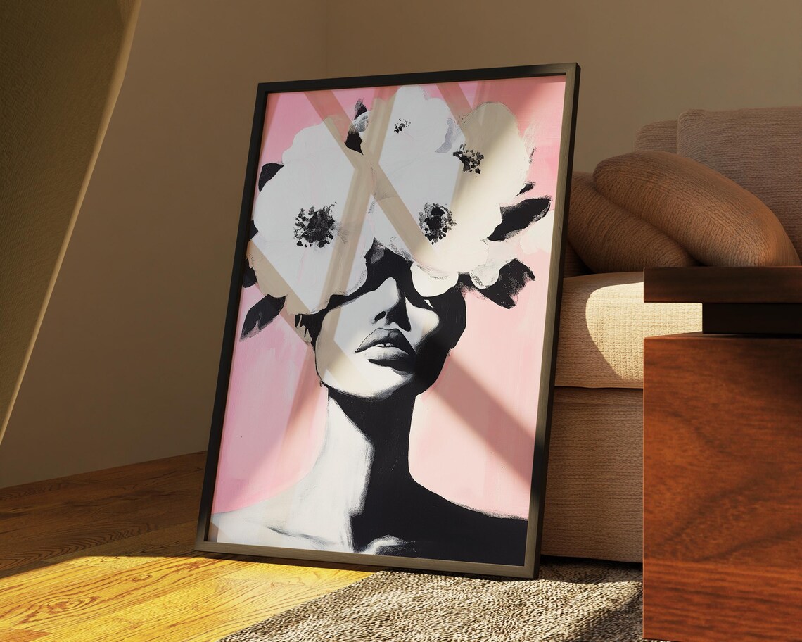 Oil Paint Abstract Woman With Flower, Modern Portrait - Image 3