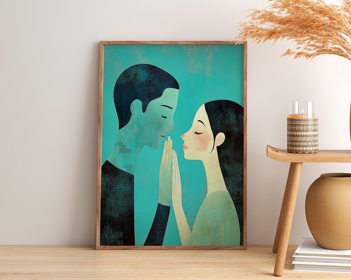Romantic Couple Abstract People, Minimalist Art Print - Image 3