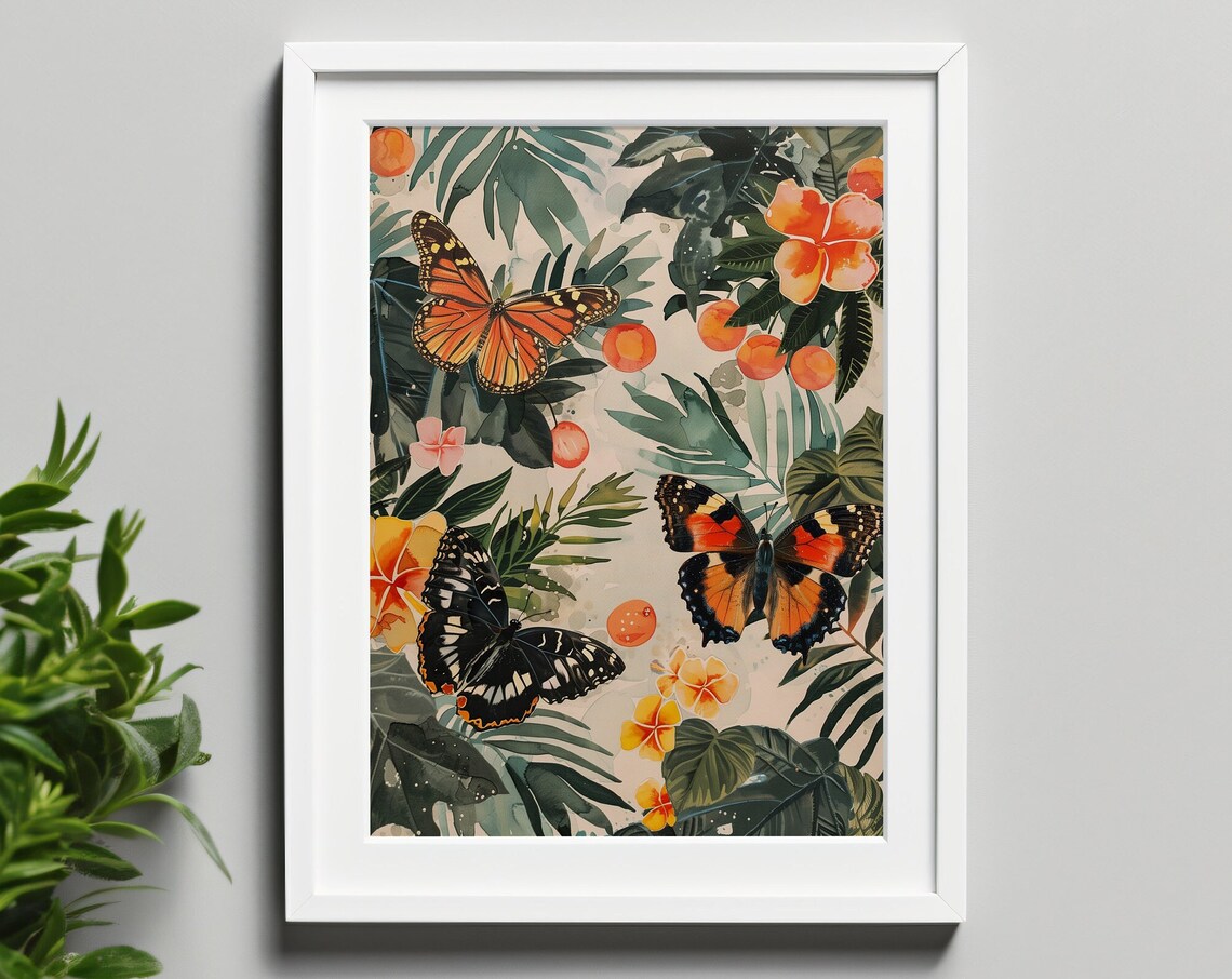 Botanical Butterfly Wildlife Art Print, Tropical Jungle