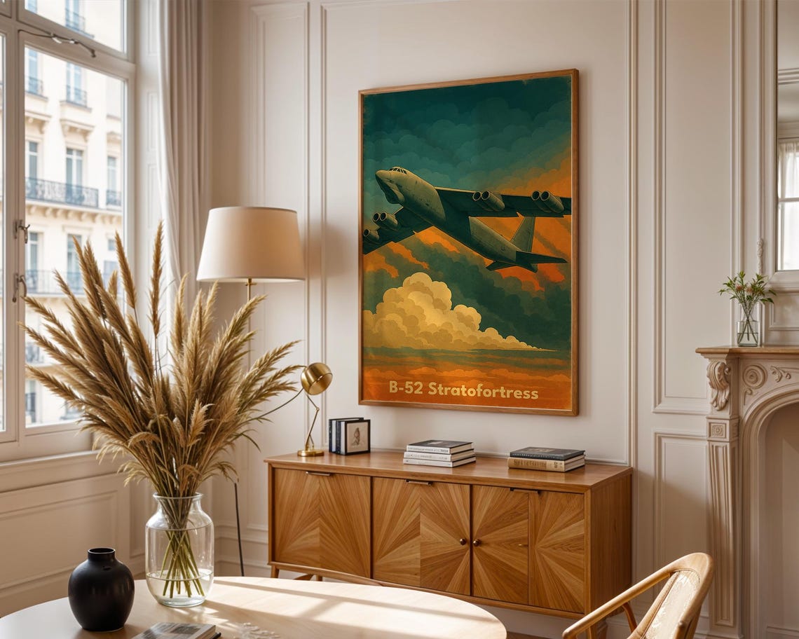 B-52 Stratofortress Bomber Sunset Clouds Heroic Aviation Poster