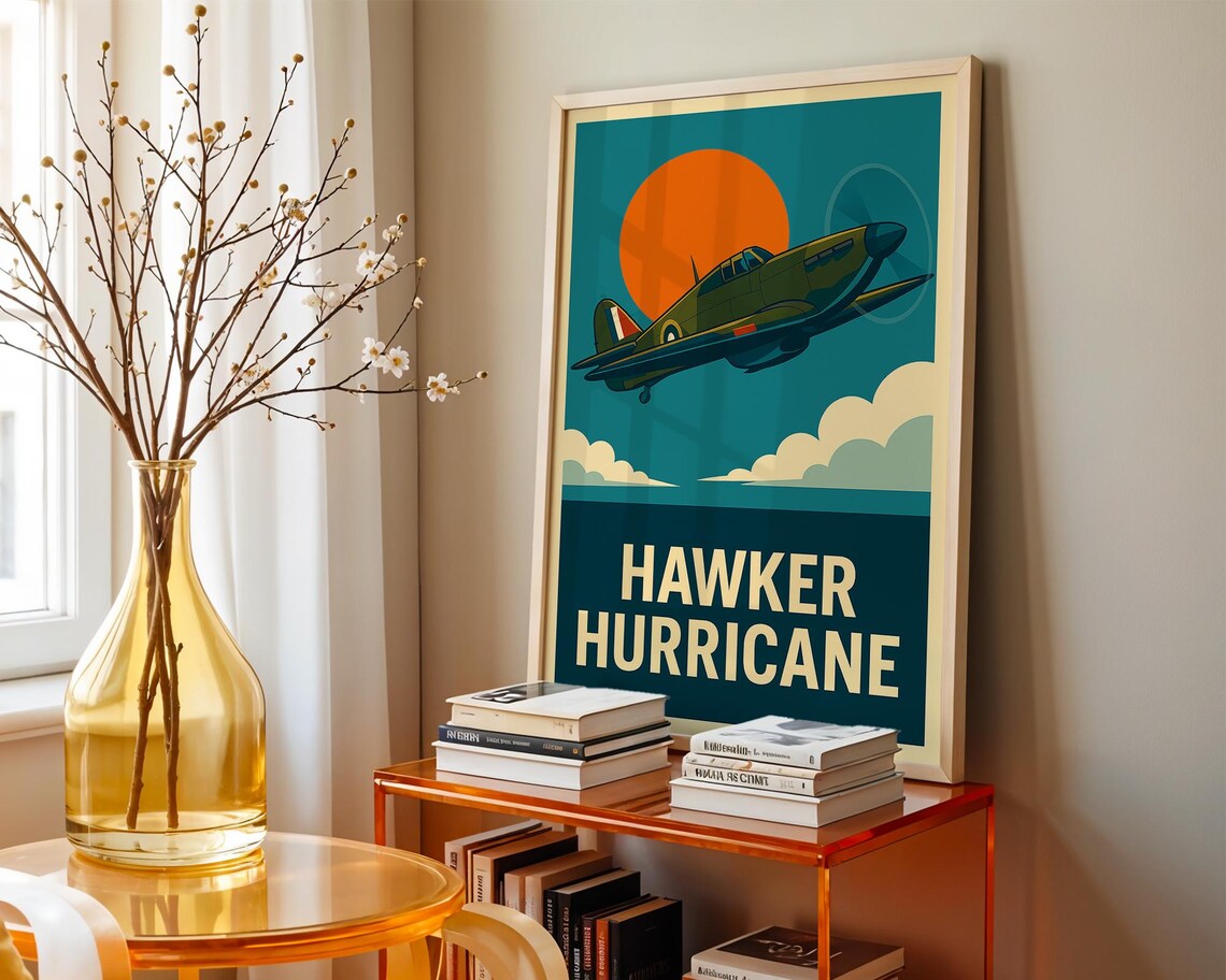 Hawker Hurricane Poster, Retro WWII Fighter Print