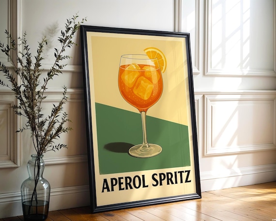 Vintage Aperol Spritz Cocktail Green and Yellow Retro Bar Poster