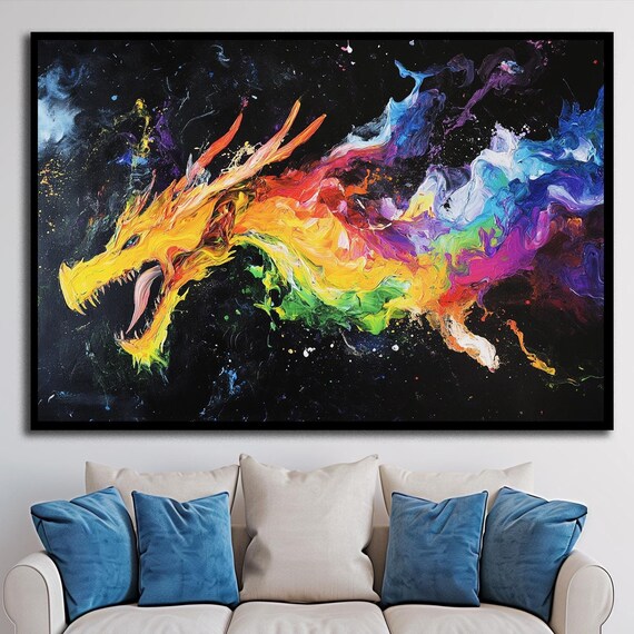 Large Dragon Dragon Print Bad Dragon Wall Art Fantasy Art Dragon Decor Japanese Dragon Modern Art Framed Artwork Dragon Art