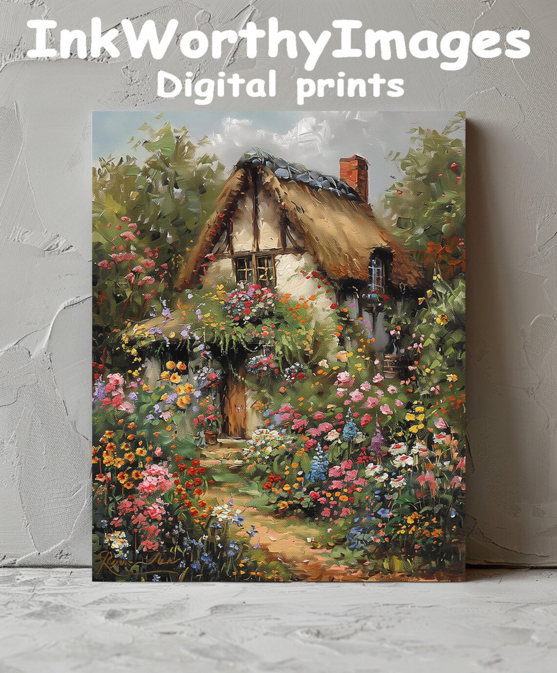 Charming Cottage Garden Floral Landscape Art Print